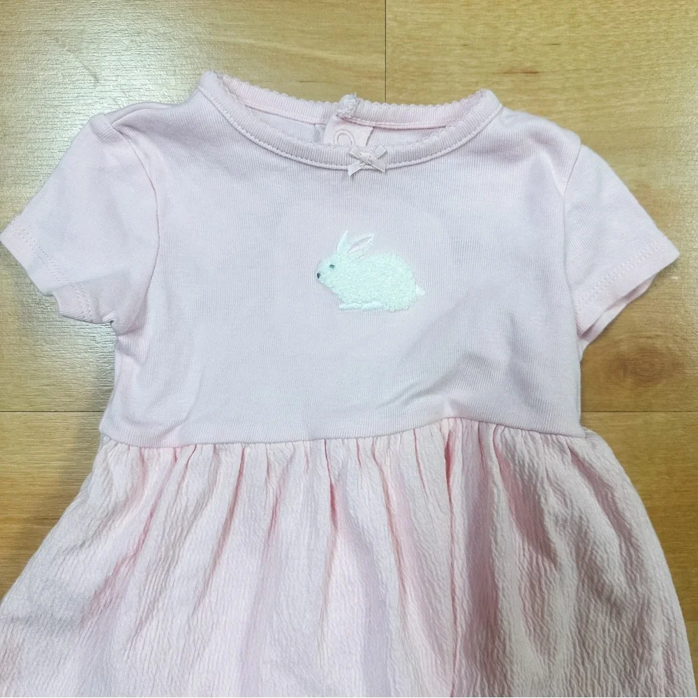 Carters Pink Cap Sleeve Easter Bunny Embroidered Dress Baby Girl Size 12M